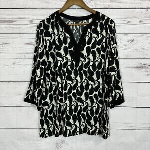 Talbots Shirt Womens Large‎ Black Flowy Tunic Drapey Rayon Paisley